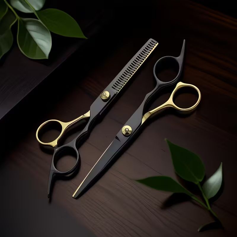 Hajvágó olló szett fekete arany egonómikus kialakítással 5.5 és 6.0 TCS-76000391286-otthon
